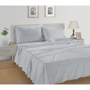 King Size 100% Organic Cotton 4 Piece Sheet Set (Light Blue Polka Dot De…